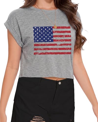 Image of Womens Crop Tops Summer Roll Cap Sleeve Cropped Tshirt Loose Fit Basic Tees