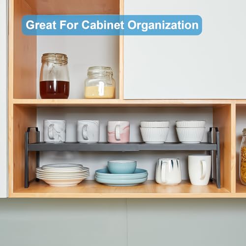 Image of 1 Pack Expandable Cabinet Countertop Shelves, Stackable Shelves Organizers For Kitchen Cabinet Countertop Storage, Adjustable Counter Cupboard Pantry Organizer Shelf Rack Stand, Length:25.5 inch