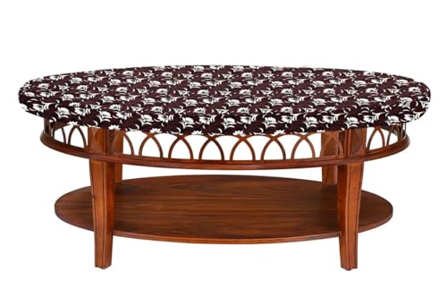 Image of The Furnishing Tree Elastic Oval Center Table Cover WxL 14x24 in Inches Polyester Floral Pattern Brown