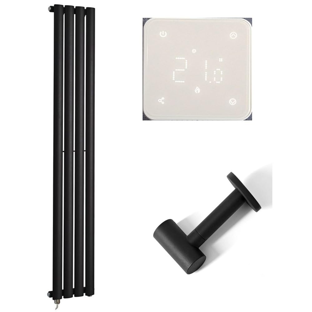 Milano Aruba 600W Black Vertical Single Oval Panel WiFi Electric Radiator - 1600mm x 236mm