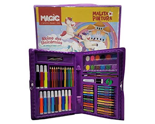 Maleta de Pintura Kit Com 86 Peças Estojo Unicórnio Menina Volta às Aulas