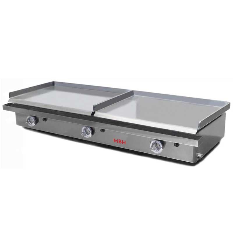 MBH - Plancha a gas industrial 600x400+600x400 mm económica para hostelería. Fry Top dos zonas profesional de acero laminado para bar y restaurante.