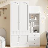 Design minimaliste et polyvalent:Au corps blanc épuré et poignées métalliques discrètes, cette armoire chambre avec tiroirs et la bibliothèque s’adaptent aux styles moderne, scandinave et japonais. Les finitions soignées apportent une touche élégante à la chambre. Important : ce produit est livré en 4 colis qui peuvent être distribués séparément, merci de patienter jusqu’à la réception complète.