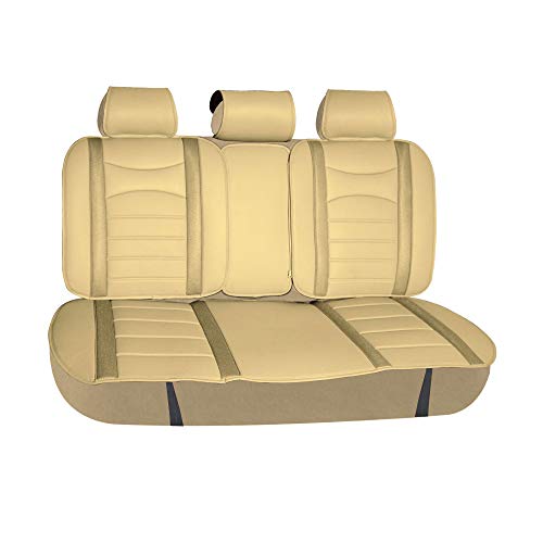 Image of FH Group Car Seat Cover Cushion - Rear Seat Covers for Cars Trucks SUV, Faux Leather Car Seat Cushions, Waterproof Car Seat Cover Cushion, Universal Fit Car Seat protector Rear Set Beige Tan