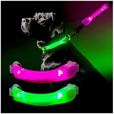 2 Pack LED Light for Dog Leash Harness, Light Up Dog Collar with Nylon Stickers, Waterproof Glow Light Easy to Attach to Collar Leash and Harness, Safety LED Light Up Band for Dogs at Night Walking