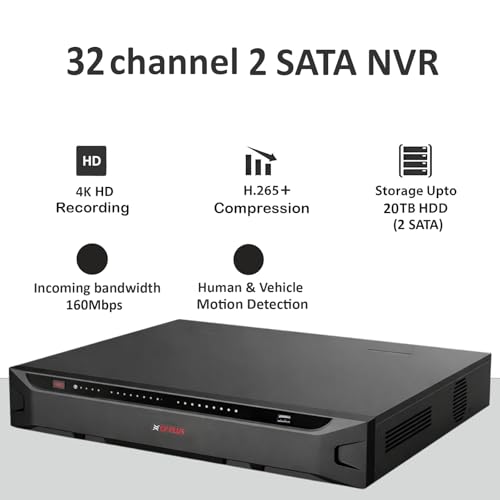 Image of CP Plus 32 Ch. 4K Network Video Recorder, Instastream, H.265, H.264, MJPEG, Two-Way Talk, Face Detection and Recognition, 2 SATA HDDs Upto 20TB Each, 2USB Ports, SMD Plus [CP-UNR-4K4322-V4]