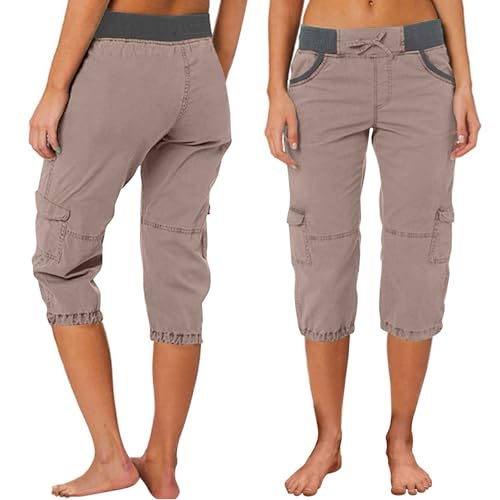 Pedal Pushers for Women, Women's Combat Cargo Pants Solid Multi-Pocket Drawstring Elastic Waist Sports Long Pants2