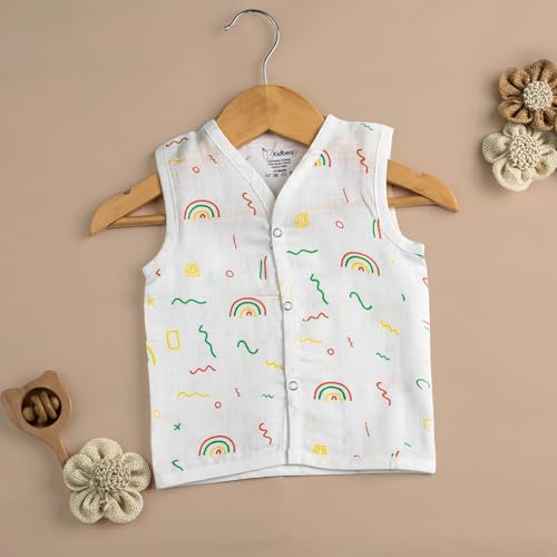 Image of Kidbea Newborn Baby Jhabla Muslin Cotton Clothes for Boys & Girls | Soft Breathable, Cute Printed Sleeveless Baby Wear with Button Closure
