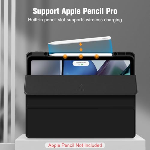 Image of Fintie Hybrid Slim Case for iPad Air 13-inch (M2) 2024, [Built-in Pencil Holder] Shockproof Cover with Clear Transparent Back Shell, Black
