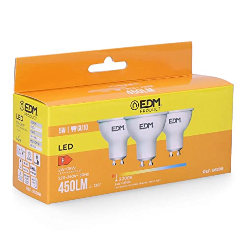 Edm 98208 Kit 3 Bombillas Dicroicas Led, Luz Calida