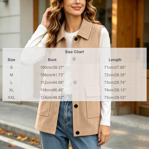 Corduroy Vest Women Sleeveless Turn Down Collar Button Up Waistcoat - image 7