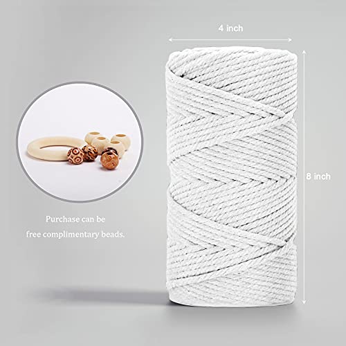 Image of ZUEXT Macrame Cord, White, 5mm x 109yds Cotton String Macrame Yarn | 100% Natural Handmade, 4 Strands Twisted Cotton Rope, For Wall Hanging Plant Hangers Gift Wrapping Tapestry DIY Crafts, 100m