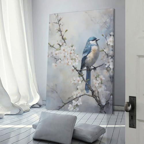 Impression sur toile d'oiseau rustique pour salon | Aquarelle bleu chic - 3