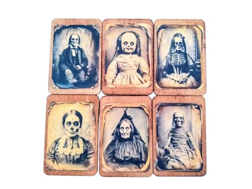 Set Of 6 Halloween 1:6 Scale Miniature Vintage Style Haunted Portraits For Dollhouses & More