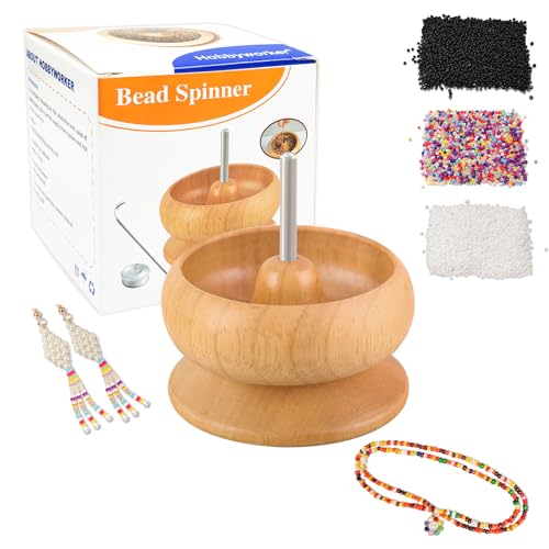 hobbyworker Upgrade Wooden Bead Spinner with 2 Pcs Big Needles,8000 Pcs Seed Beads and 1 Surprise...