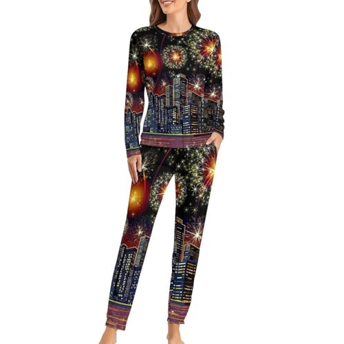 Pyjama femme ensemble avec t-shirt manches longues et pantalon pour la nuit