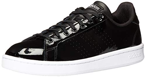 adidas Women's Advantage Tennis Shoe, Black/White/Matte Silver, 6.5