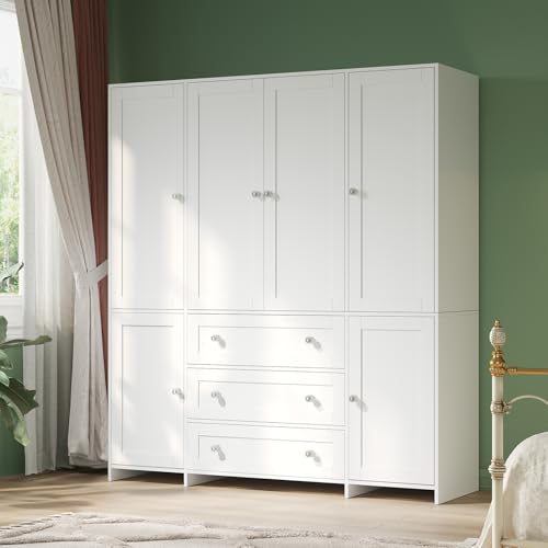 VOWNER 71" Armoire Wardrobe Closet with Drawers and Mirror, 6 Doors