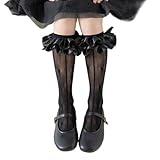 [WoCoKo] 3〜13歳の女の子のための膝の綿の靴下レーストリムとハートアクセントソフトドレスソックスベイビーソフトナイロン日常の女の子