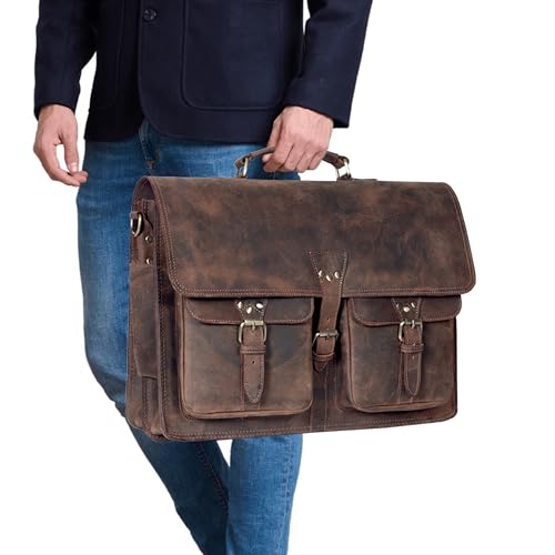 Bolso mensajero vintage de cuero para hombre y mujer miniatura 6