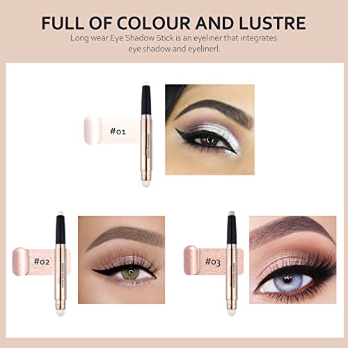 3Pcs Dual-Ended Brown Metallic Eyeshadow Stick, Shimmer Cream Pencil, Waterproof Long-Lasting Smoky Shadow Pen - Image 2