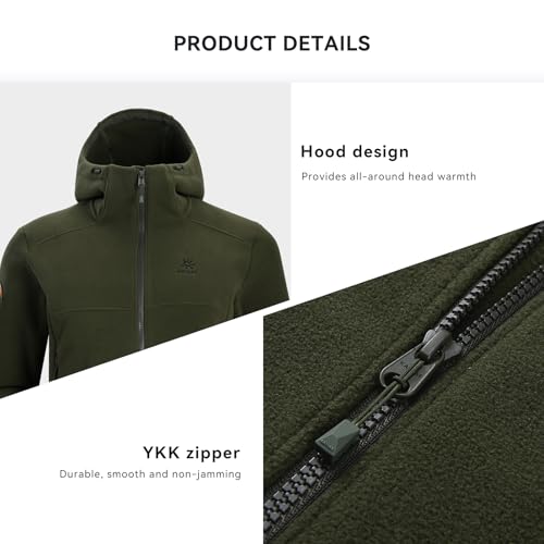 Image of KAILAS Men's Fleece Hooded Full Zip Jacket Lightweight Winter Jacket Polar Warm Coat Pockets Outdoor Jacket