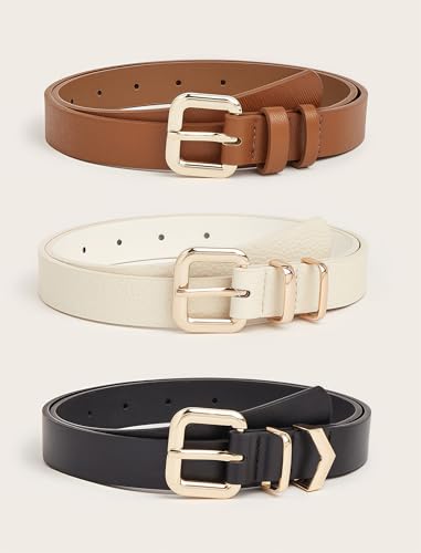 3 Pack Skinny Women Leather Belt for Dresses Thin Waist Belt for Jeans Pants with Gold Buckle2
