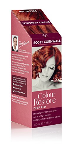 Scott Cornwall Colour Restore Deep Red Hair Dye Cream, Ammonia-Free Vegan Formula with Red Pigments, 100 ml