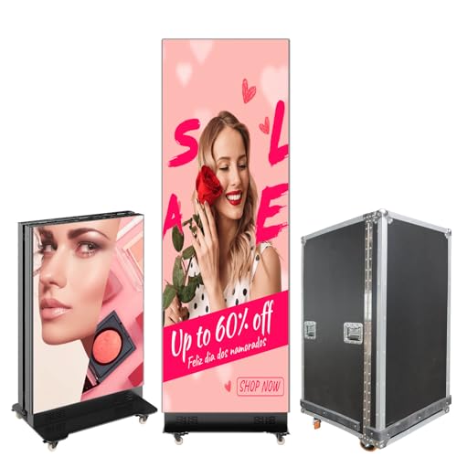 JPIYEIC 80 inch LED Screen, P1.86 Spliceable Digital Signage Display, Foldable LED Poster Screen APP/U-Disk Content Publishing, Advertising Display Kiosk for Events, WiFi/USB/HDMI, Flight Case
