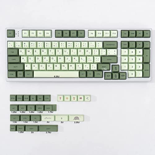 PBT Keycaps Japanese Matcha Green Keycaps Set 124 Keys XDA Profile Cute Keycap Dye-Sublimation Custom Keyboard Key caps for Cherry Gateron MX Switches Mechanical Keyboards