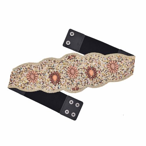 Bohemian Women Belts Wide Beaded Flower Elastic Waist Cinch Belt Handmade Stretchy Vintage Waist Belt3