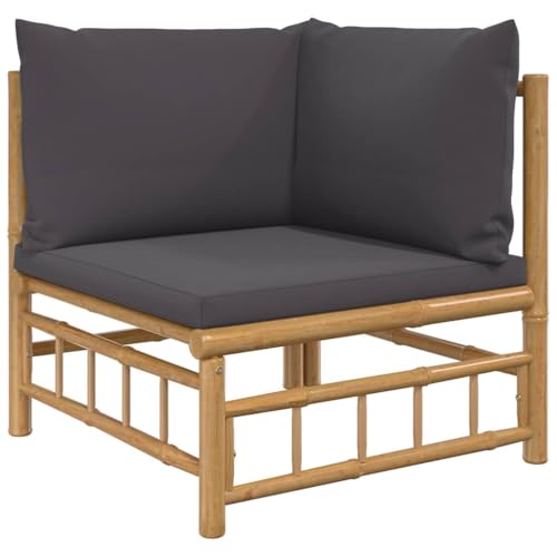 vidaXL Canapé d'angle de Jardin avec Coussins Gris foncé Bambou, canapé d'extérieur, canapé sectionnel, canapé de terrasse, siège de Jardin