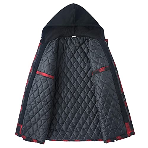 Image of ZENTHACE Men's Quilted Lined Hooded Plaid Jacket,Zipper & Snap Closure