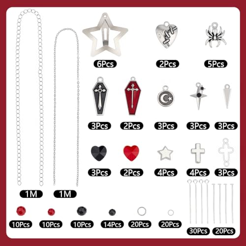 Kit Pinces à Cheveux Gothiques DIY de Qualité avec Croix et Pompons Fluides