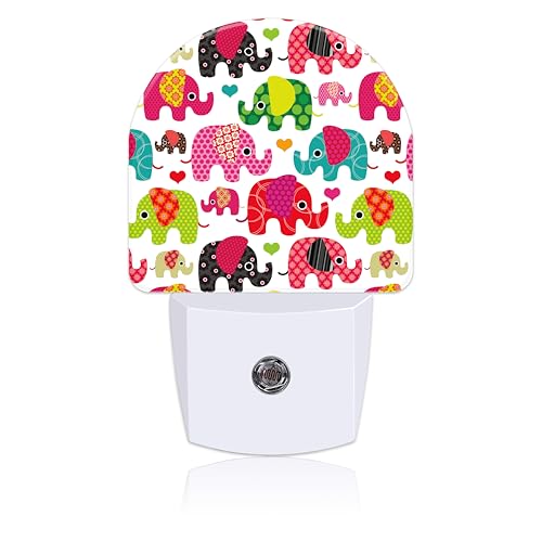 Image of Night Light for Kids Girls Boys, Retro Colorful Cute Elephant LED Night Light Plug into Wall with Dusk to Dawn Sensor for Room Decor, Hallway, Kitchen, Bathroom, Nursery, Stairs
