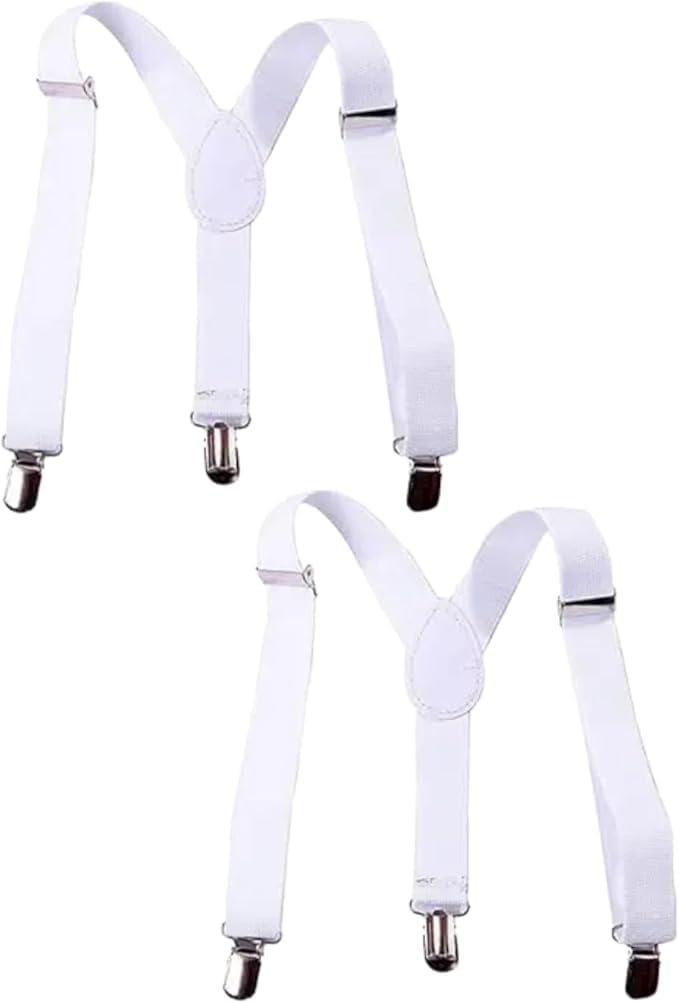 Elzhan Girls White 2Pcs Child Kids Boys Suspenders Braces,Adjustable Clip On Y-Back Elastic Suspenders With Metal Clips For Boys For Kids Adjustable - Elastic Y Shape Suspender
