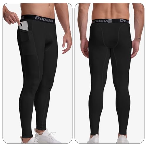 Donason Pantalones de Compresión para Hombre Mallas con Bolsillos Deportivos de Secado Rápido Ajustados Elásticos Pantalones Hombre Malla Deportivos para Gimnasio Entrenamiento Baloncesto Yoga - imagen 2