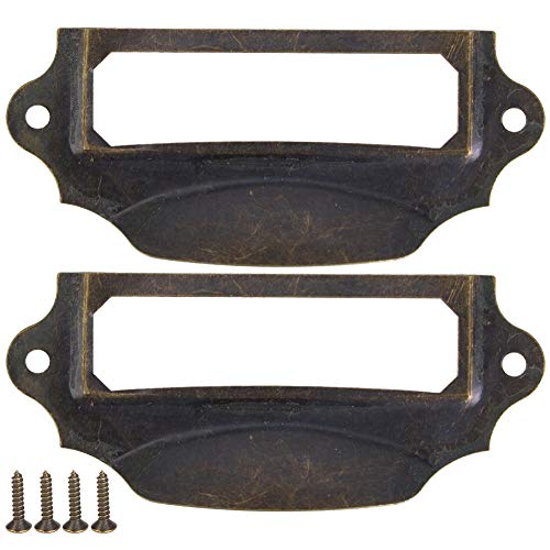 10Pcs Antique Iron Label Frame Card Holder Cup Pull Handle Drawer Box Case Cabinet Cupboard Carpenter Repair Hardware for Office, Furniture, Cupboard Cabinet