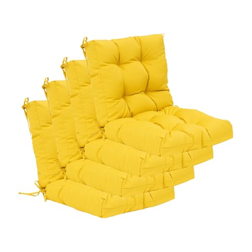 Image of QILLOWAY Outdoor Chair Cushion for Patio Furniture, Waterproof Patio Cushions Set of 4 with Ties, Fade Resistant Replacement Pads for Outdoor Rocking Chairs,Yellow