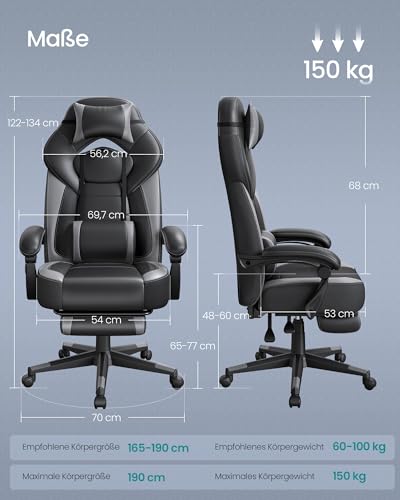 SONGMICS Gaming Stuhl, Bürostuhl mit Fußstütze, Schreibtischstuhl, ergonomisches Design...