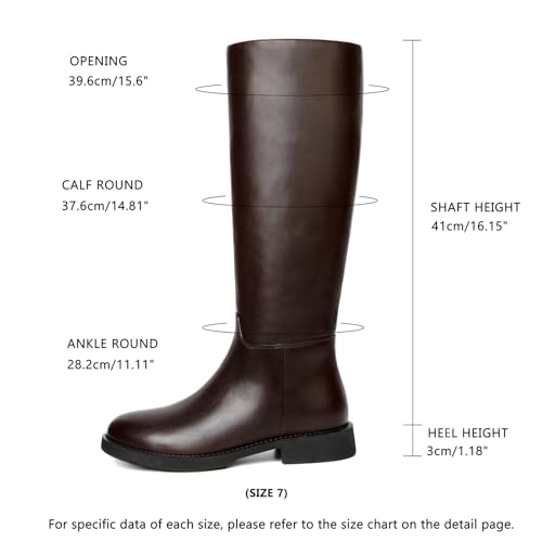 Image of Women's Knee High Boots Flat Round Toe Low Heel Tall Boots Side Zipper Fall Riding Long Boot