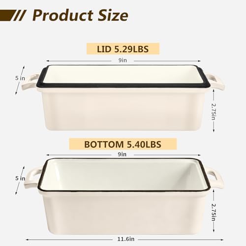 Wildone 2 in 1 Enameled Cast Iron Bread Pan with Lid, 9x5 Loaf Pans for Homemade Sourdough Bread, Cake, Meatloaf, Even Heating Bread Dutch Oven, Cream White - Thumbnail 3