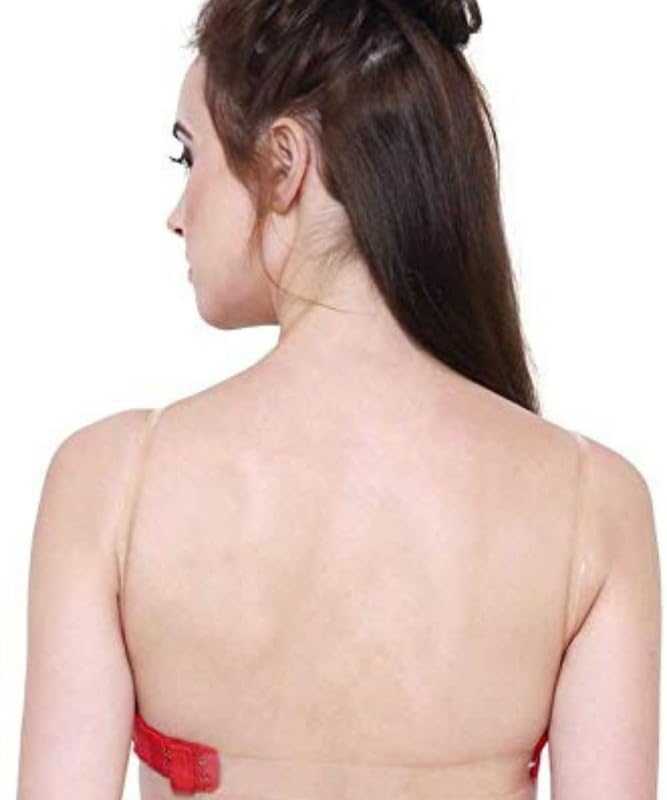 Image of Brachy Women Cotton Nylon Spandex Padded Underwire Strapless Backless Invisible Clear Transparent Back Push up Bra with (Free Extra Transparent Strap)