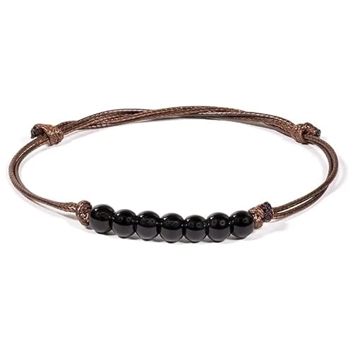 Pulsera de piedras preciosas de turmalina negra, 7 bolas con 6 mm, hecha a mano (hasta 20 cm, ajustable), pulsera para mujeres y hombres, 20 centimeters, Gema