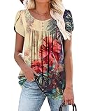 BETTE BOUTIK Women's Plus Size Short Sleeve Tunic HibiscusRed (XX-Large), 95%Polyester+5%Spandex, High Low Hem, Ruffle, All-Match Clothes, Casual, Vacation, Party, Spring, Summer, Fall