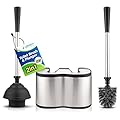 UMIEN Toilet Brush and Plunger Set 18-in - Updated 2025 No-Rust - Stainless Steel Design - Long Handles - with Freestanding Canister