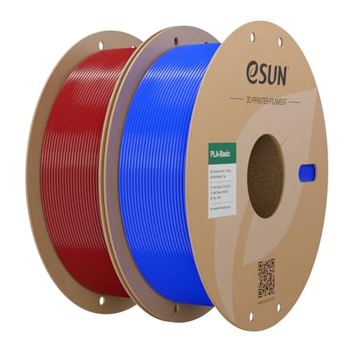 Image of eSUN PLA Basic Filament 1.75mm, 3D Printer Filament High Speed PLA for Fast Printing, 1KG Spool, 2 Spools 3D Printer Filament, Fire Engine Red + Blue