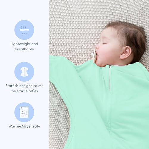 Image of SleepingBaby Zipadee-Zip Transition Swaddle - Cozy Baby Swaddle Blanket with Zipper Convenience - Roomy Wearable Blanket for Easy Diaper Changes - Classic Mint, Small (4-8 Month)
