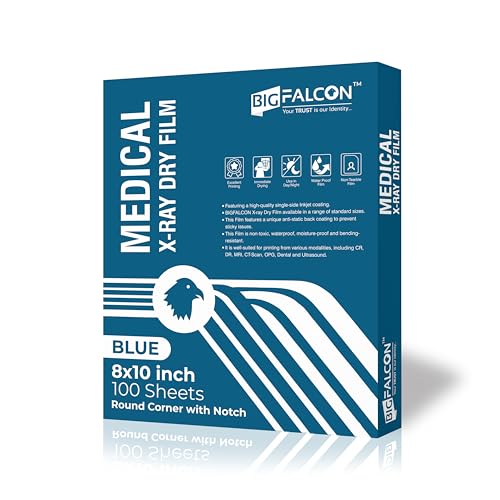 Image of BIGFALCON Medical Xray Dry Film for Inkjet Blue Base Size 8 inchX10 inch inch(100 Sheets X-Ray Film For X-ray, CR, DR and OPG Images) Thickness - 210 Micron (8X10 INCH)