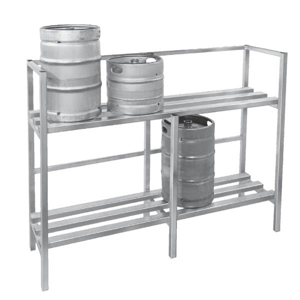 Channel KAR80 Keg Storage, Adjustable Rack, Aluminum Construction, Holds (8) Half Barrels or (22) 1/6th Barrels, 80"W x 17"D x 68"H, Includes (6) Uprights, Made in USA